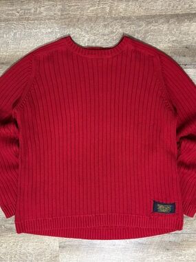 Polo Ralph Lauren Ribbed Knit Sweater Men's XL Red Cotton 90's Y2K Casual